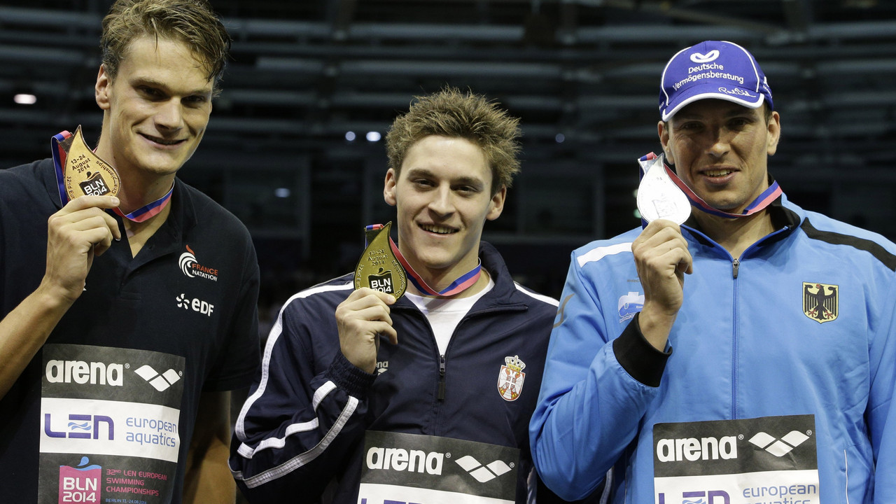 Velimir Stjepanović na pobedničkom postolju posle osvajanja druge zlatne medalje na Evrospkom prvenstvu u Berlinu