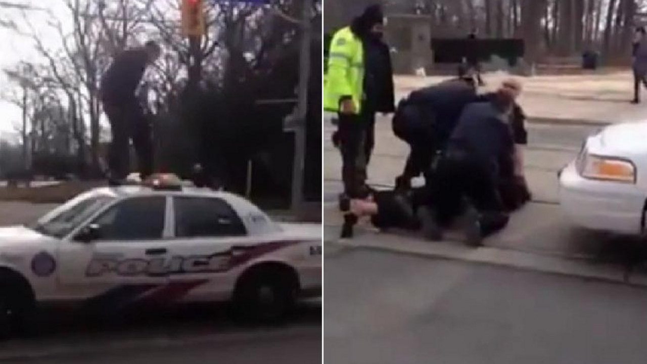 Prestupnik skače po policijskim kolima