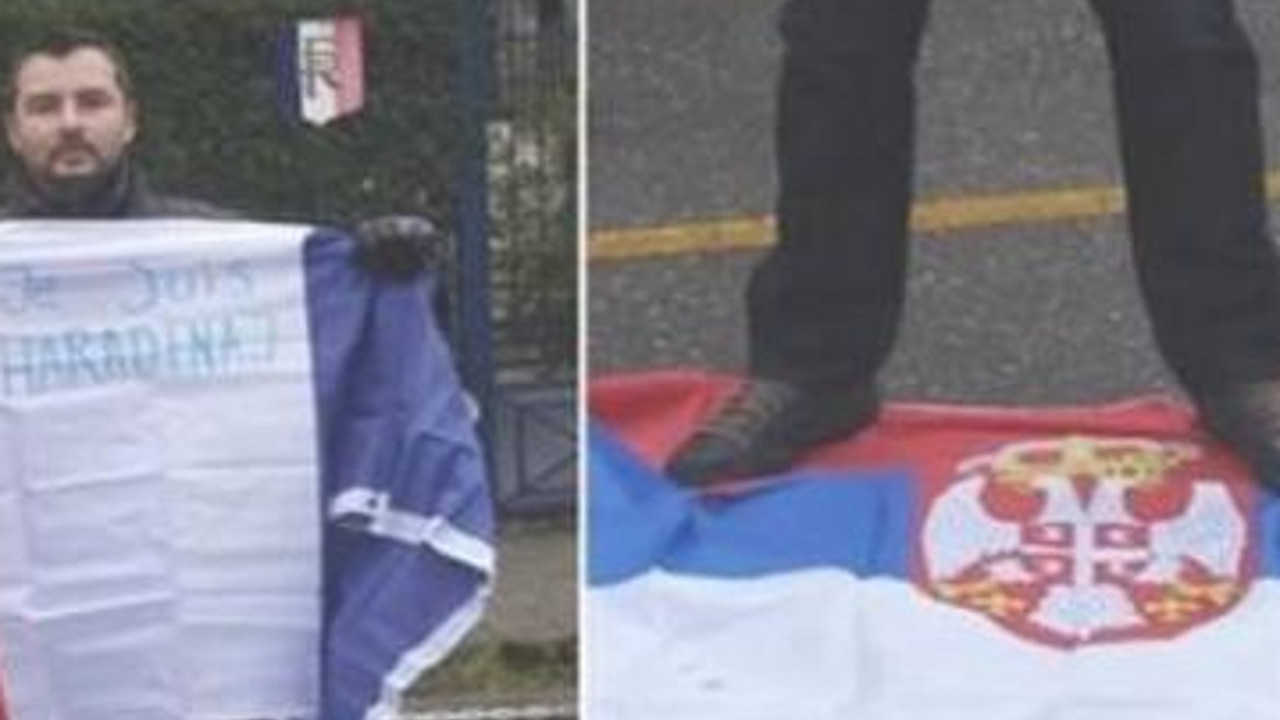 Albanac gazi zastavu Srbije