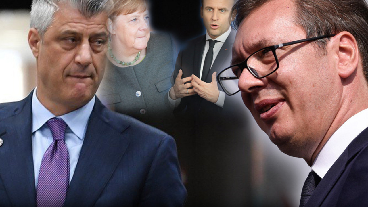 Aleksandar Vučić, Hašim Tači, Angela Merkel, Emanuel Makron