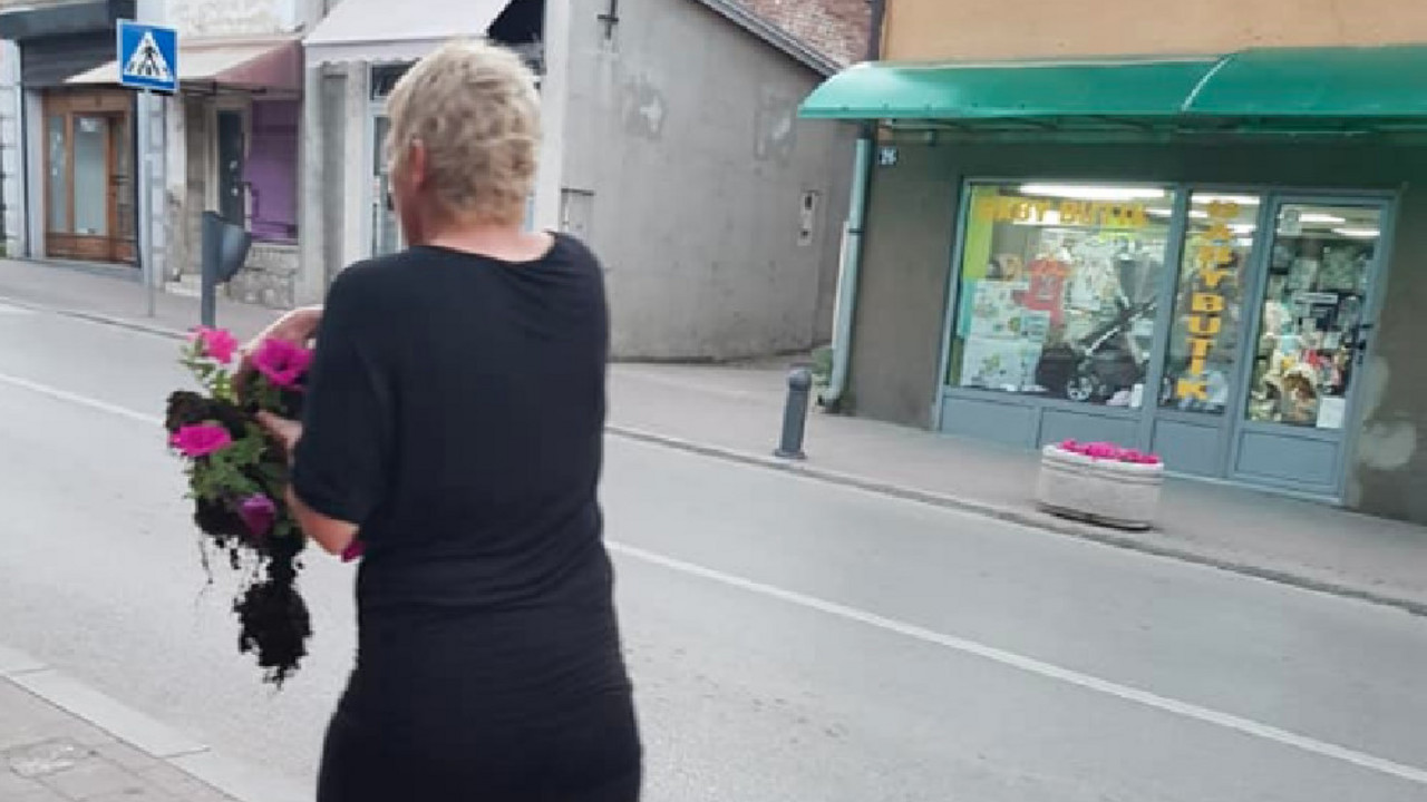 Žena krade cveće