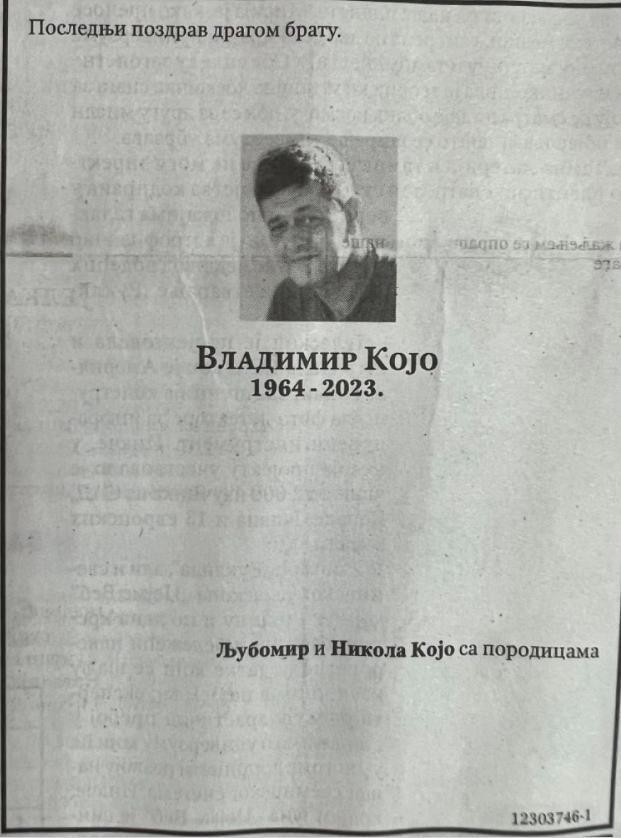 Vladimir Kojo čitulja